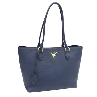 Shop Prada Vitello Navy Leather Tote Bag ()
