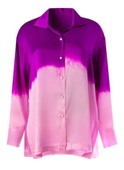 Shop Alejandra Alonso Rojas Button Down Silk Degrade Top In Purple In Pink