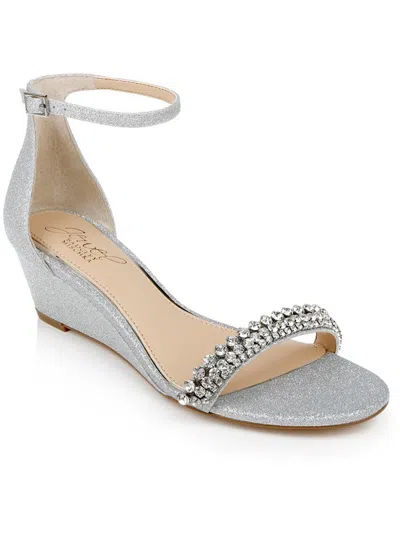 Shop Jewel Badgley Mischka Lora Womens Canvas Ankle Strap Wedge Sandals In Silver
