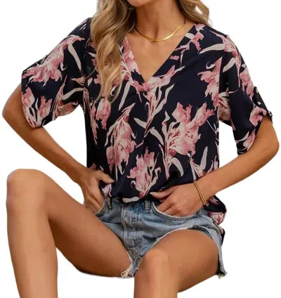 Shop Sew In Love Spring Floral Top In Navy Mauve In Multi