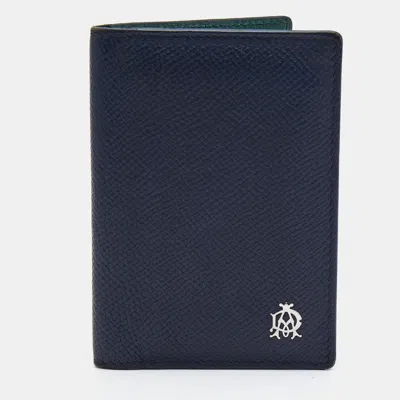 Shop Alfred Dunhill Navy Leather Logo Bifold Card Case In Blue