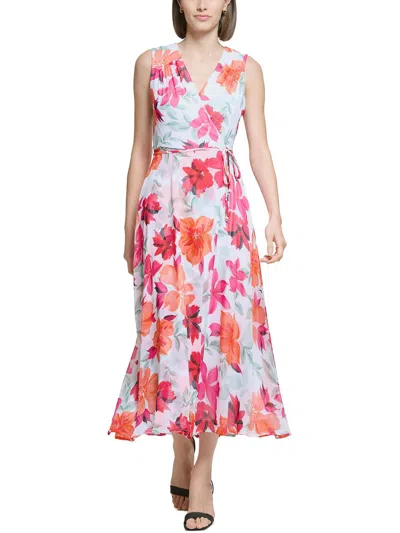 Shop Calvin Klein Womens Chiffon Faux-wrap Wrap Dress In Multi