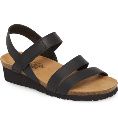 Shop Naot Kayla Wedge Sandal In Matt Black Leather In Multi