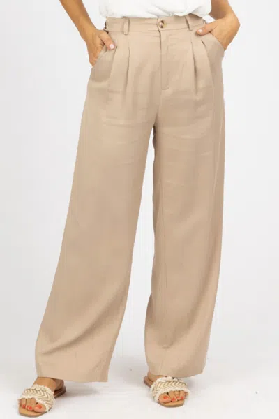 Et Clet Pleated Woven Pants In Khaki In Green