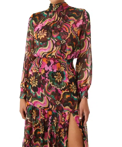 Shop Misa Daphne Long Sleeve Dress In Flora Groove Print In Multi