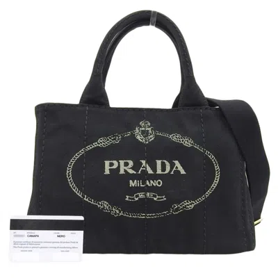 Shop Prada Canapa Canvas Tote Bag () In Black