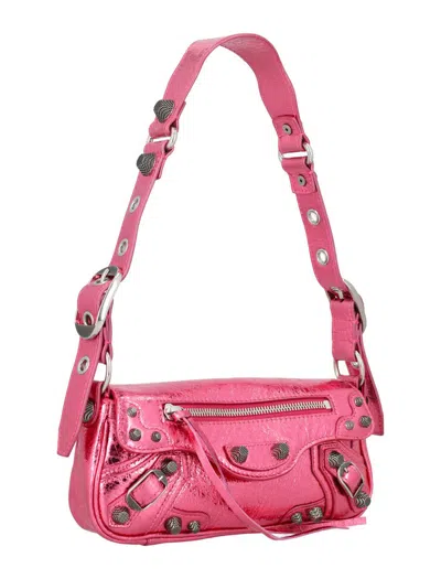 Shop Balenciaga Le Cagole Metallized Xs Sling Bag In Metallic Pink
