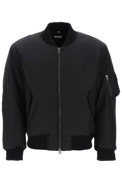 Shop Burberry 'graves' Padded Bomber Jacket With Back Emblem Embroidery In Black