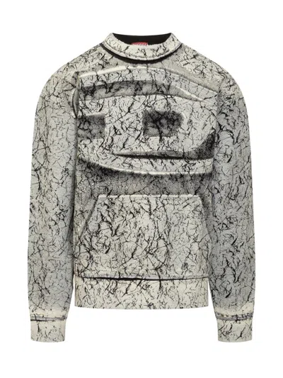 Shop Diesel Sweatshirt With Crackle Effect In Grey