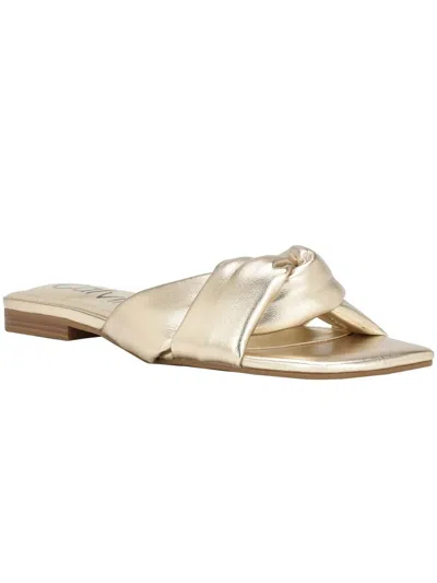 Shop Calvin Klein Marita Womens Slip On Square Toe Flatform Sandals In Gold