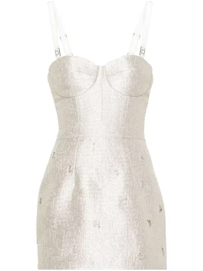Shop Elisabetta Franchi Short Tweed Dress With Lurex Details In Silver