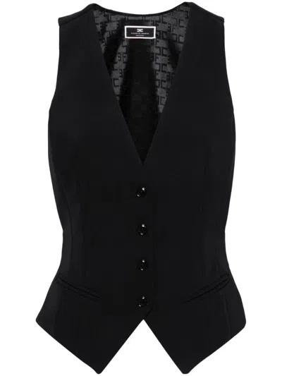 Shop Elisabetta Franchi V-neck Vest With Elastic Waist In Black