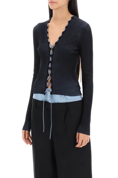 Shop Dion Lee Two-tone Lace-up Cardigan In Multicolor