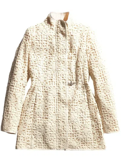 Shop Fay Virginia Crochet Coat In Cotton In Cream