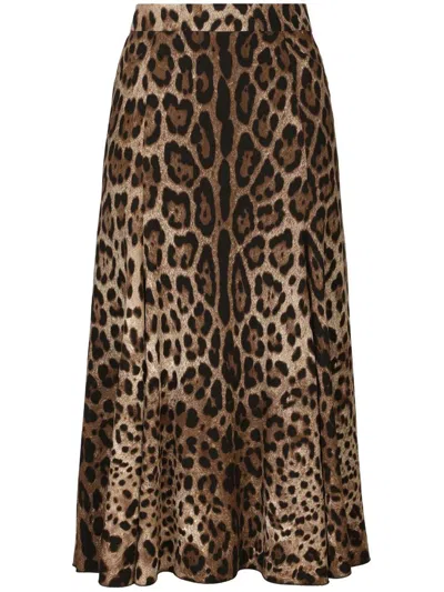 Shop Dolce & Gabbana Leopard High-waisted Skirt In Brown