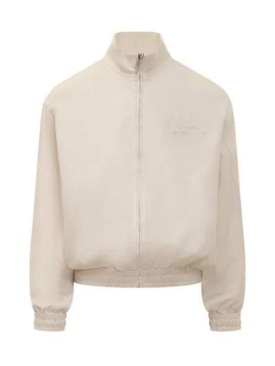 Shop Gcds Linen Jacket With Logo And Track Collar In White