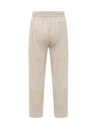 Shop Gcds Wide Linen Trousers In Beige