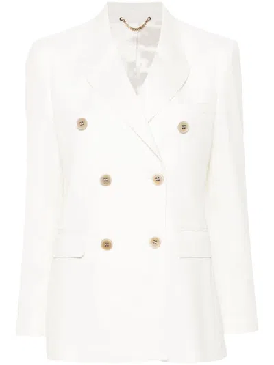 Shop Golden Goose Double-breasted Wool Blend Blazer With Padded Shoulders In Cream
