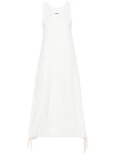 Shop Jil Sander Cotton Midi Dress With Elastic Hem In White
