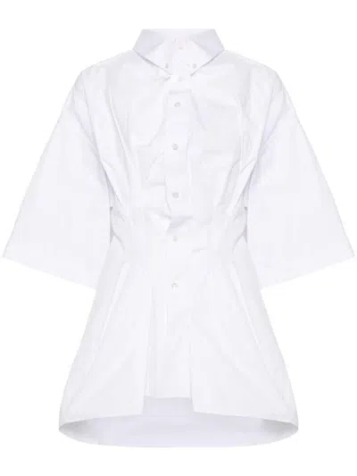 Shop Maison Margiela Oversized Cotton Shirt With Large Pockets In White