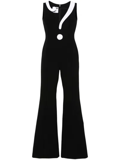 Shop Moschino Long Jumpsuit With Contrasting Question Mark Print In Black