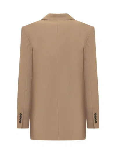 Shop Msgm Double-breasted Blazer In Beige