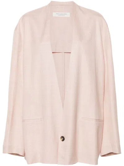 Shop Philosophy Di Lorenzo Serafini Single-breasted Viscose And Linen Blazer With Pockets In Pink