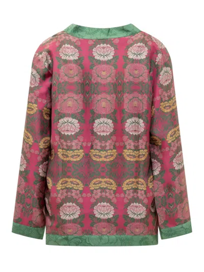 Shop Pierre-louis Mascia Pierre Louis Mascia Silk Kimono With Floral Print In Purple