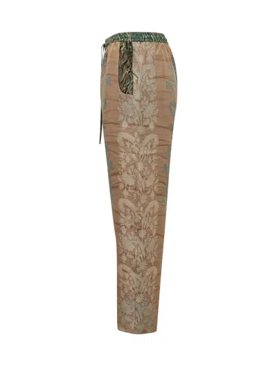 Shop Pierre-louis Mascia Pierre Louis Mascia Silk Trousers With Floral Print In Brown