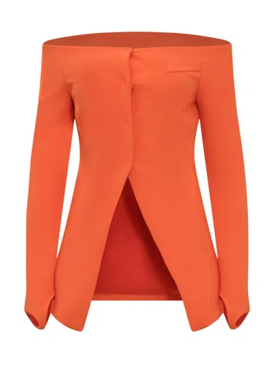 Shop Alessandro Vigilante Blazer With Bare Shoulders In Orange