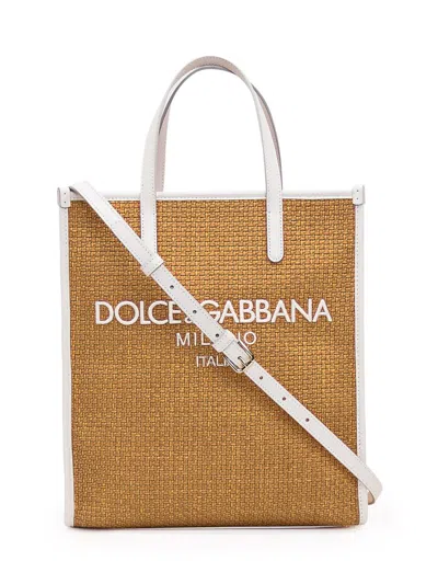 Shop Dolce & Gabbana Shopping Bag In Beige