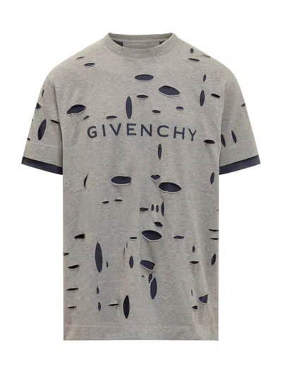 Shop Givenchy Oversized T-shirt In Destroyed Cotton In Grey