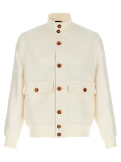 Shop Brunello Cucinelli Linen Jacket Casual Jackets, Parka White