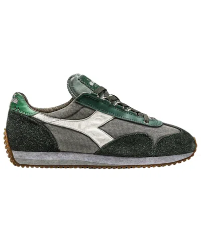 Pre-owned Diadora Heritage Shoes Equipe H Dirty Stone Wash Evo Trainers Leather Blend In Slate Grey