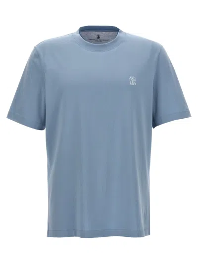 Shop Brunello Cucinelli Logo Print T-shirt Light Blue