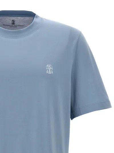 Shop Brunello Cucinelli Logo Print T-shirt Light Blue