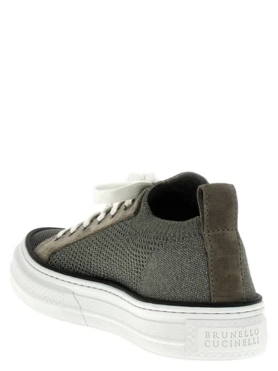 Shop Brunello Cucinelli Lurex Knit Sneakers Silver