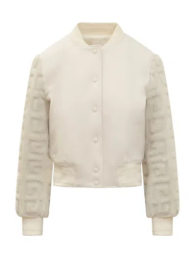 Shop Givenchy 4g Wool And Fur Short Bomber Jacket In White