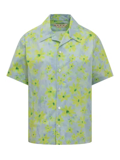 Marni Parade Poplin Short Sleeve Shirt Aquamarine In Blue