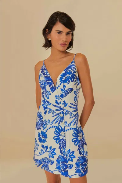 FARM RIO ACTIVE OFF-WHITE FLORAL BIRDS EUROFLAX MINI DRESS 
