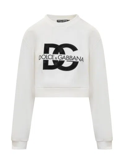 Shop Dolce & Gabbana Jersey Sweatshirt With Dg Embroidery In White