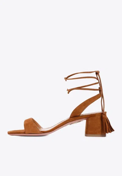 Shop Aquazzura Alu 50 Suede Sandals In Brown