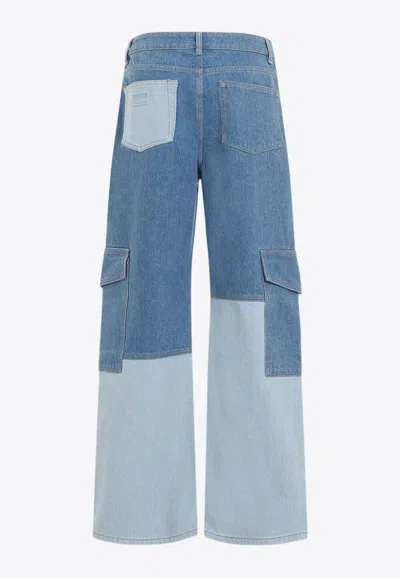 Shop Ganni Angi Wide-leg Cargo Jeans In Blue