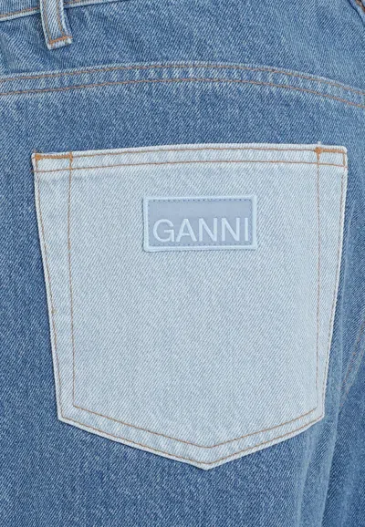 Shop Ganni Angi Wide-leg Cargo Jeans In Blue