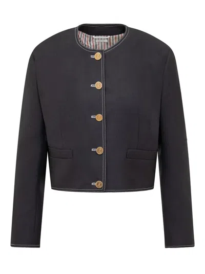 Shop Thom Browne Cardigan With Box Pleats In Blue