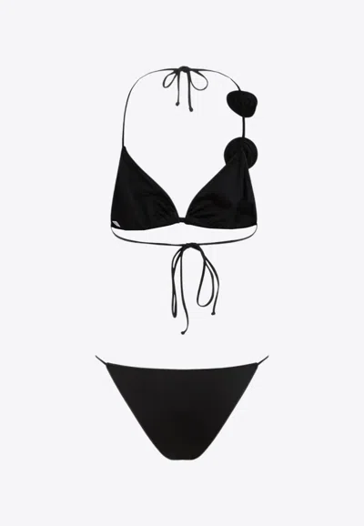 Shop La Reveche Ashar Floral Appliqué Bikini In Black