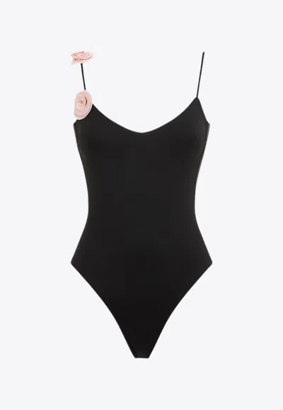 Shop La Reveche Ashar Floral Appliqué One-piece Swimsuit In Black
