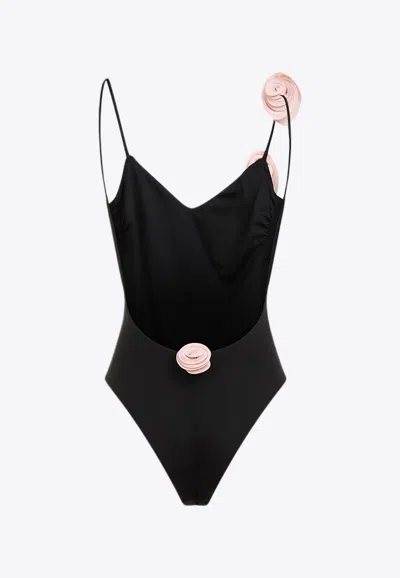 Shop La Reveche Ashar Floral Appliqué One-piece Swimsuit In Black
