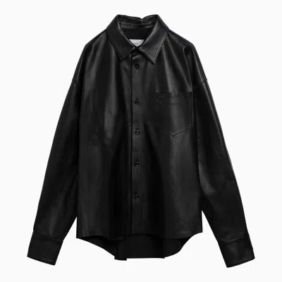Shop Ami Alexandre Mattiussi Ami Paris Black Leather Long Sleeved Shirt Men