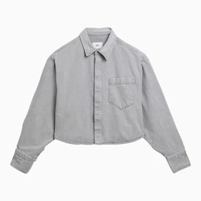 Shop Ami Alexandre Mattiussi Ami Paris Grey Denim Cropped Shirt Women In Gray
